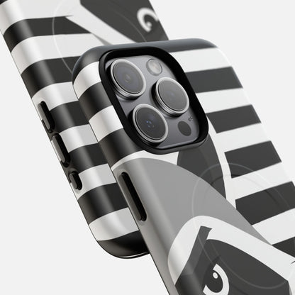 Raccoon Stripe Black & White Animal Design iPhone Case — Tough Magnetic | MagSafe Compatible