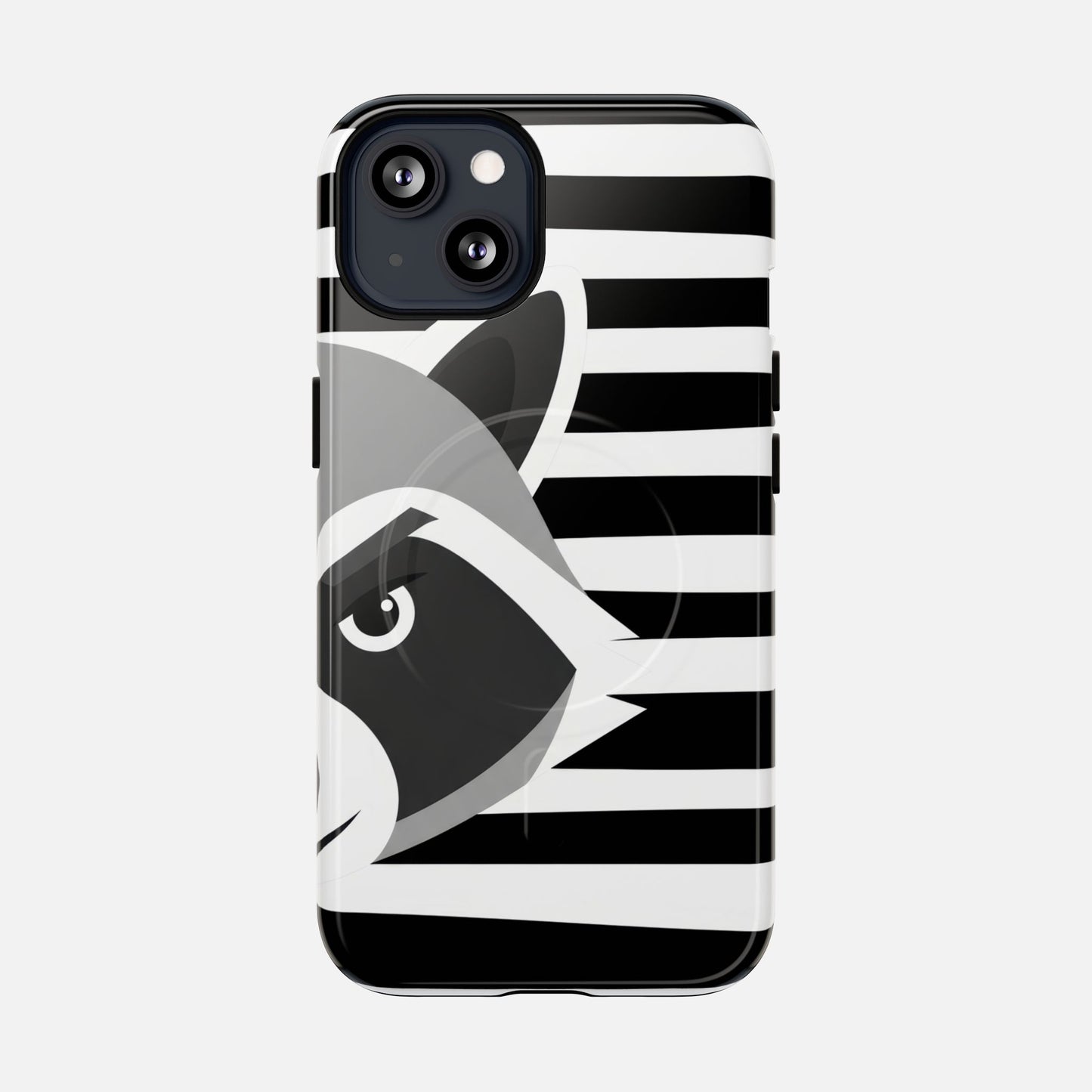 Raccoon Stripe Tough Magnetic Phone Case — Black & White Animal Design iPhone 13 Glossy Phone Case