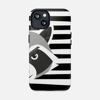 Raccoon Stripe Tough Magnetic Phone Case — Black & White Animal Design iPhone 13 Glossy Phone Case