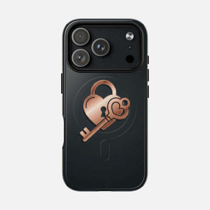 Rose Gold Lock & Key Design iPhone Case — Tough Magnetic | MagSafe Compatible