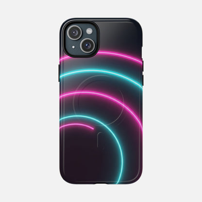 Neon Arc with Pink & Teal Glow iPhone Case — Tough Magnetic | MagSafe Compatible