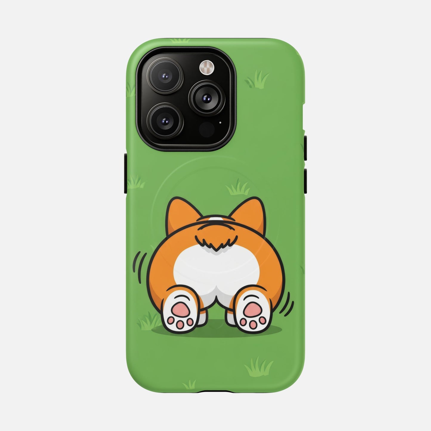 Corgi Butt With Cute Green iPhone Case — Tough Magnetic | MagSafe Compatible