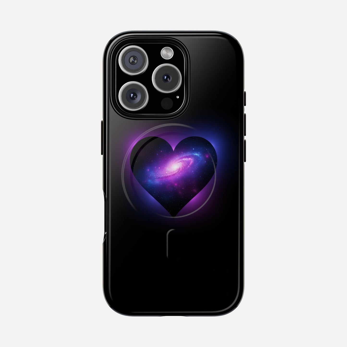 Galaxy Heart Tough Magnetic Phone Case — Magnetic Protective iPhone Cover with Purple Nebula Design iPhone 16 Pro Glossy Phone Case