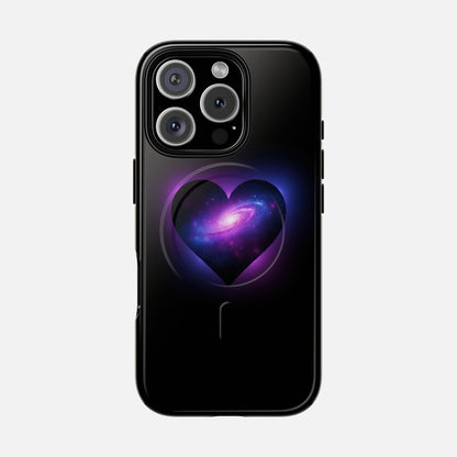 Galaxy Heart Tough Magnetic Phone Case — Magnetic Protective iPhone Cover with Purple Nebula Design iPhone 16 Pro Glossy Phone Case