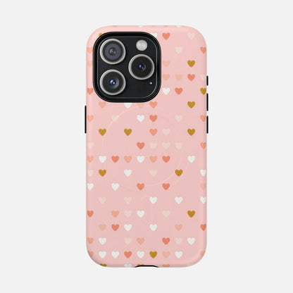 Pink Heart Pattern Tough Magnetic Phone Case iPhone 15 Pro Matte Phone Case