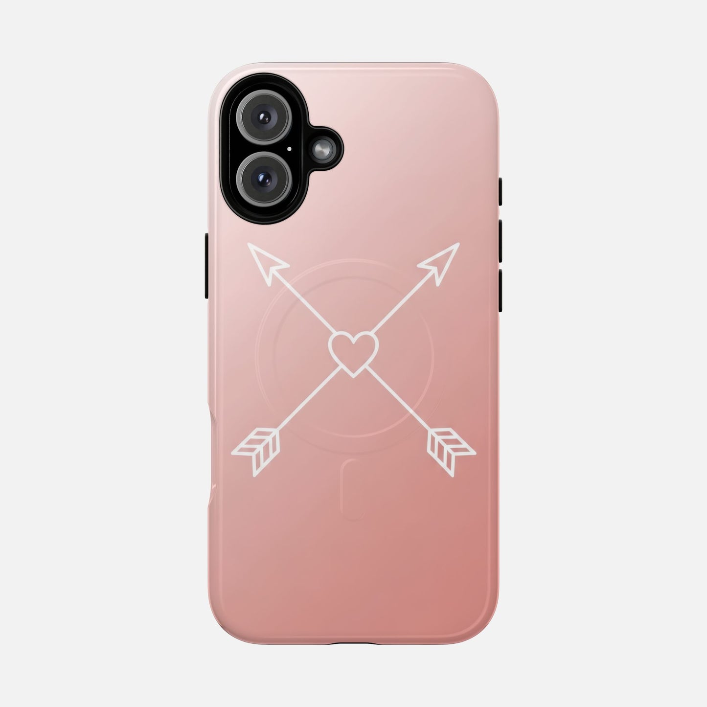 Rose Gold & Heart & Crossed Arrows Design iPhone Case — Tough Magnetic | MagSafe Compatible