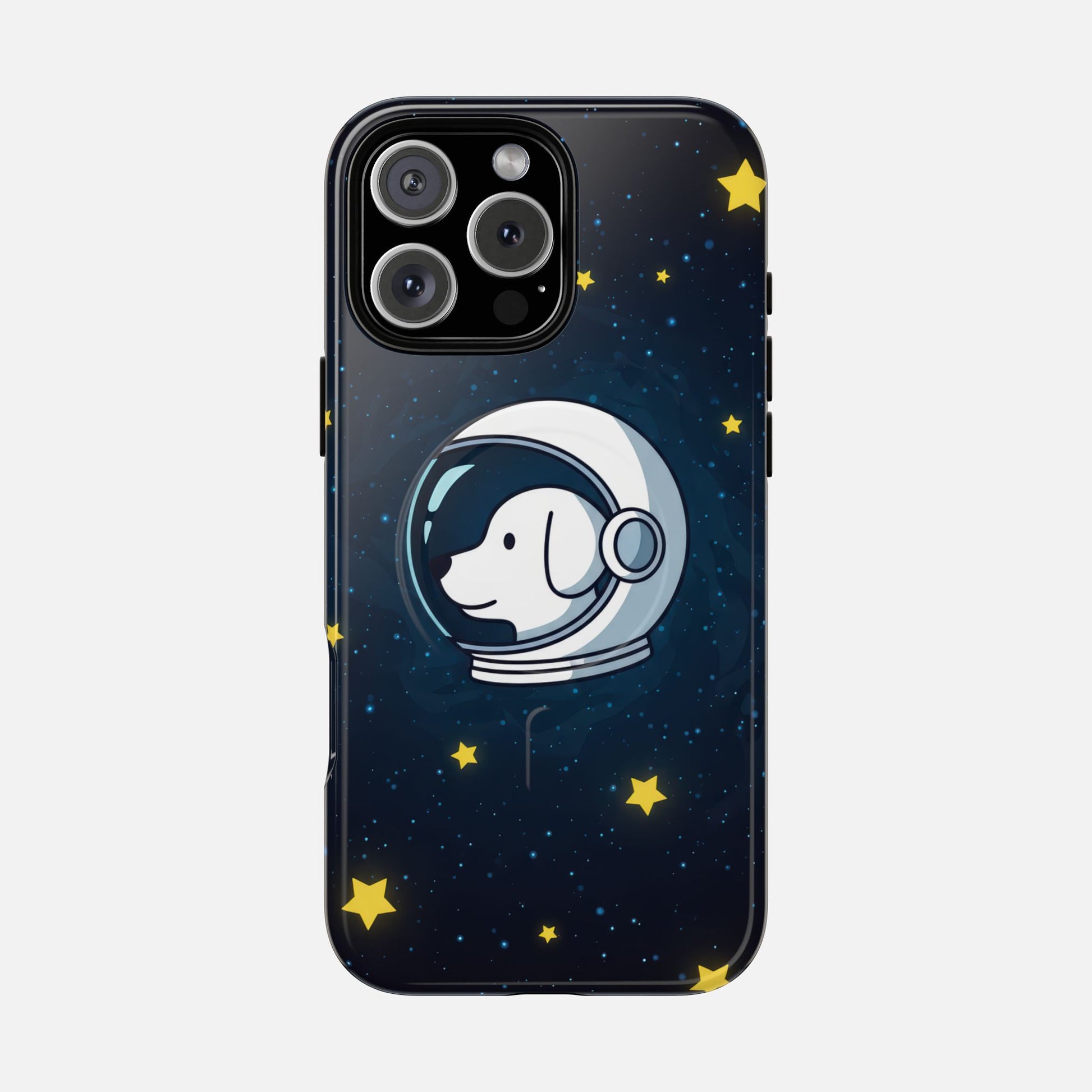 Astronaut Dog Magnetic Phone Case — Cute Space Puppy iPhone Cover with Stars iPhone 16 Pro Max Glossy Phone Case