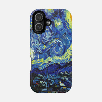 Starry Night phone case with swirling blue and yellow Van Gogh art design