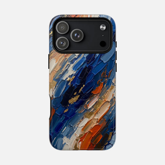 Abstract Blue & Orange Paint iPhone Case — Tough Magnetic | MagSafe Compatible