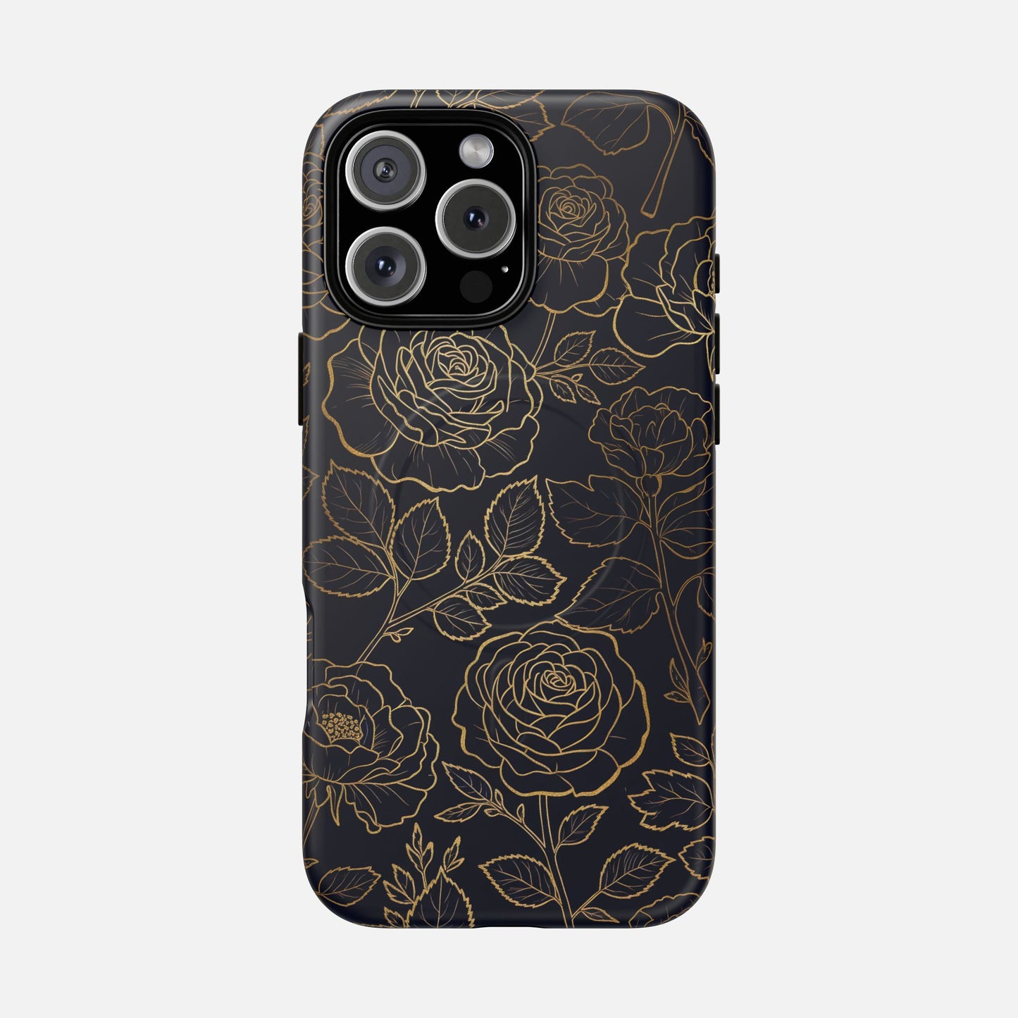 Floral Gold Outline Tough Magnetic Case — Elegant Black Rose Phone Cover iPhone 16 Pro Max Matte Phone Case