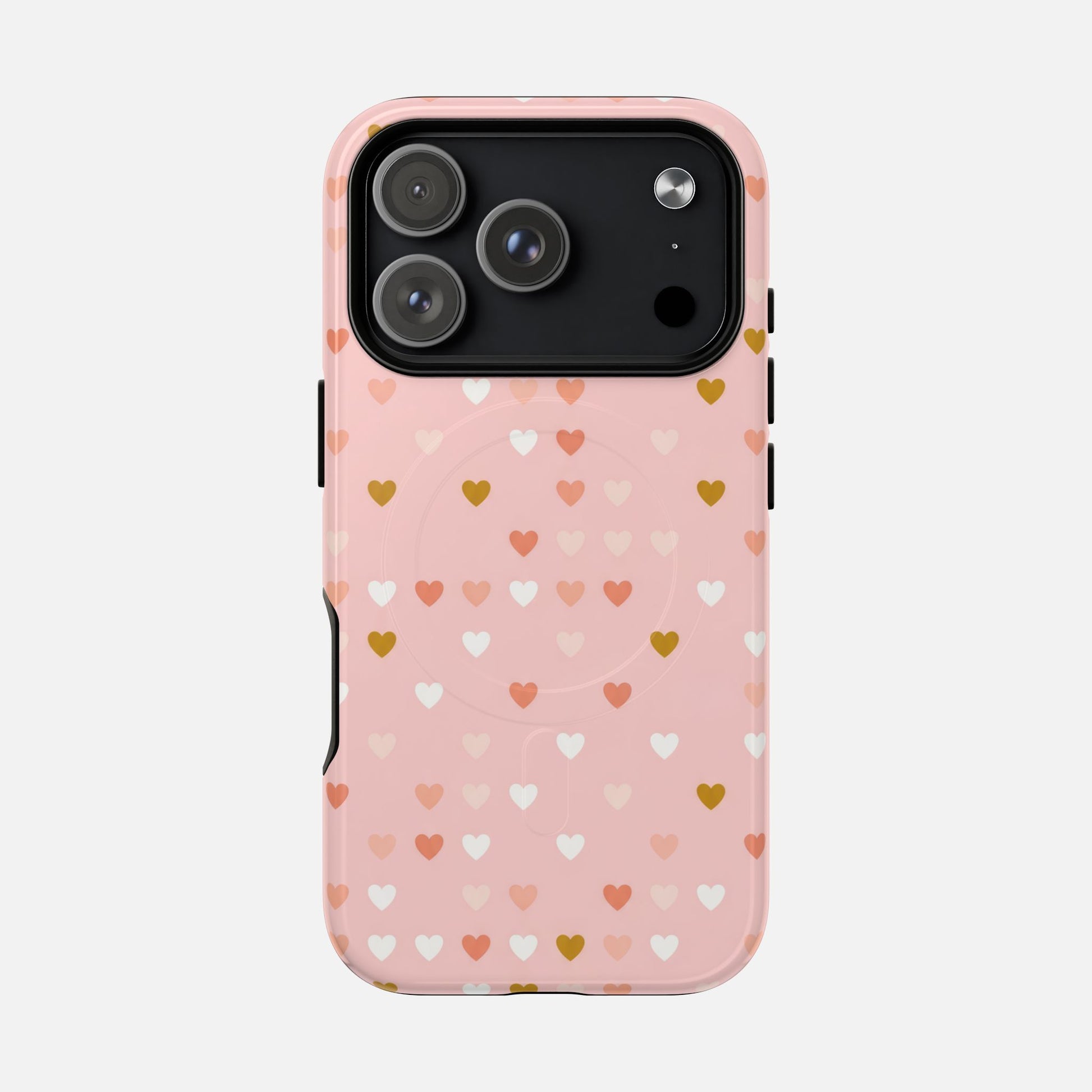 Pink Heart Pattern Tough Magnetic Phone Case iPhone 17 Pro Glossy Phone Case