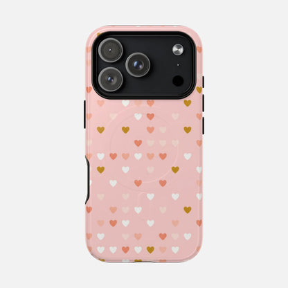 Pink Heart Pattern Tough Magnetic Phone Case iPhone 17 Pro Glossy Phone Case