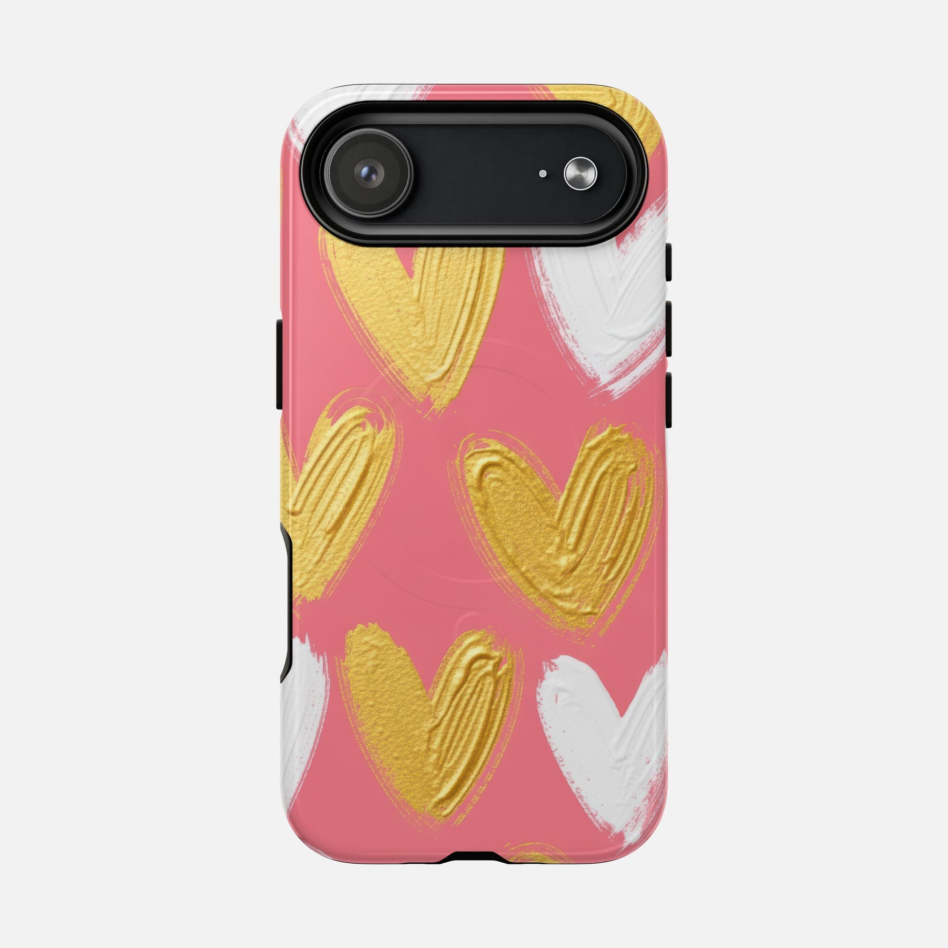 Phone Case — Pink Gold & White Heart Tough Magnetic Case iPhone 17 Air Glossy Phone Case