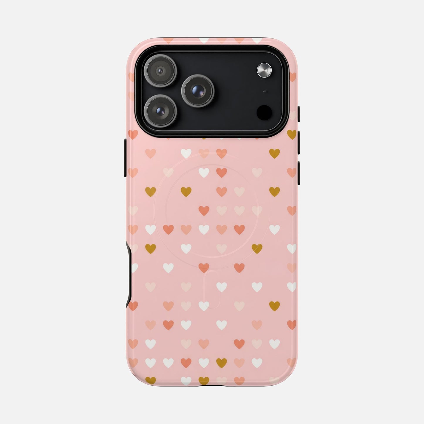 Pink Heart Pattern Tough Magnetic Phone Case iPhone 17 Pro Max Glossy Phone Case