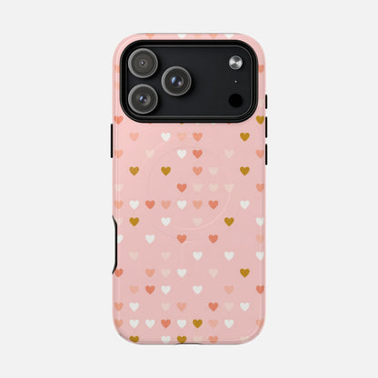 Pink Heart Pattern Tough Magnetic Phone Case iPhone 17 Pro Max Glossy Phone Case
