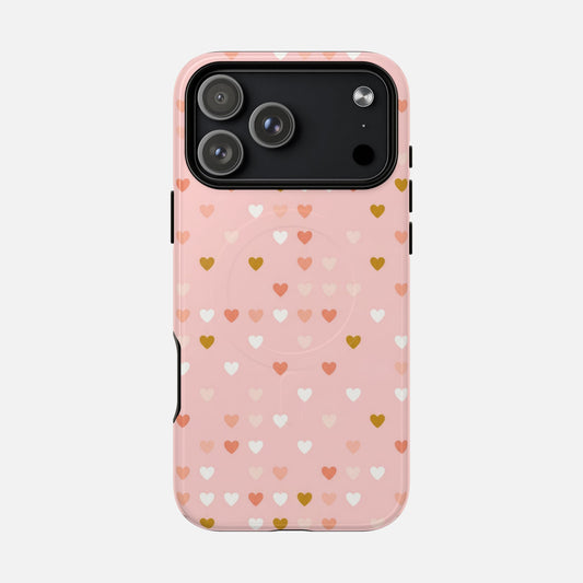 Pink Heart Pattern Tough Magnetic Phone Case iPhone 17 Pro Max Glossy Phone Case
