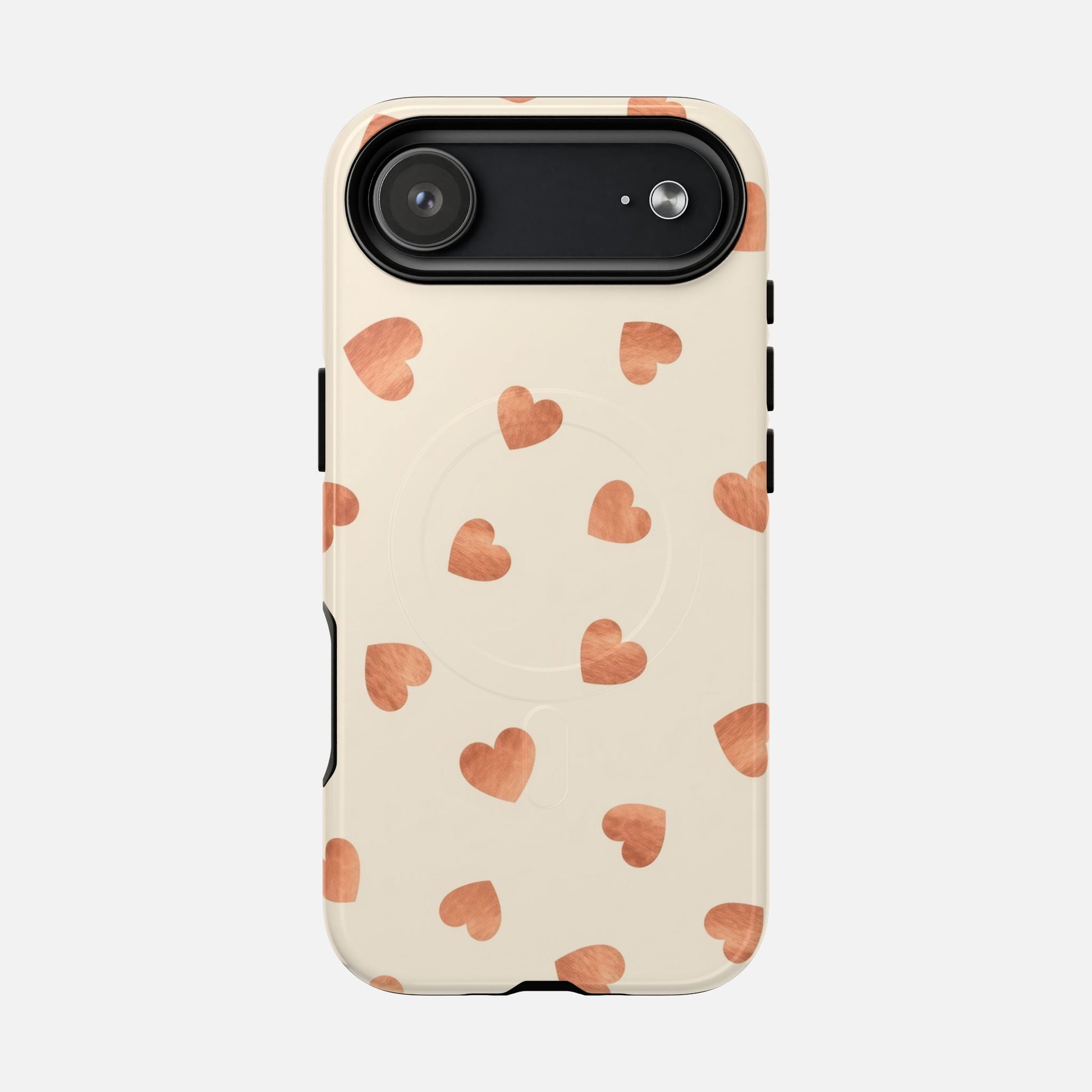 Heart Pattern Tough Magnetic Phone Case — Peach Watercolor Hearts, MagSafe Compatible iPhone 17 Air Glossy Phone Case