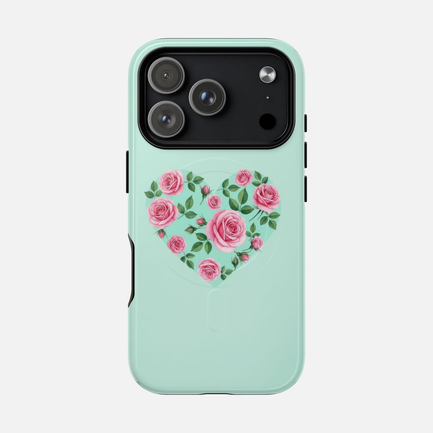 Floral Heart & Mint Rose iPhone Case — Tough Magnetic | MagSafe Compatible