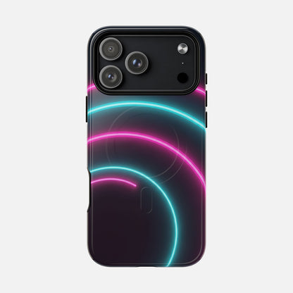 Neon Arc with Pink & Teal Glow iPhone Case — Tough Magnetic | MagSafe Compatible
