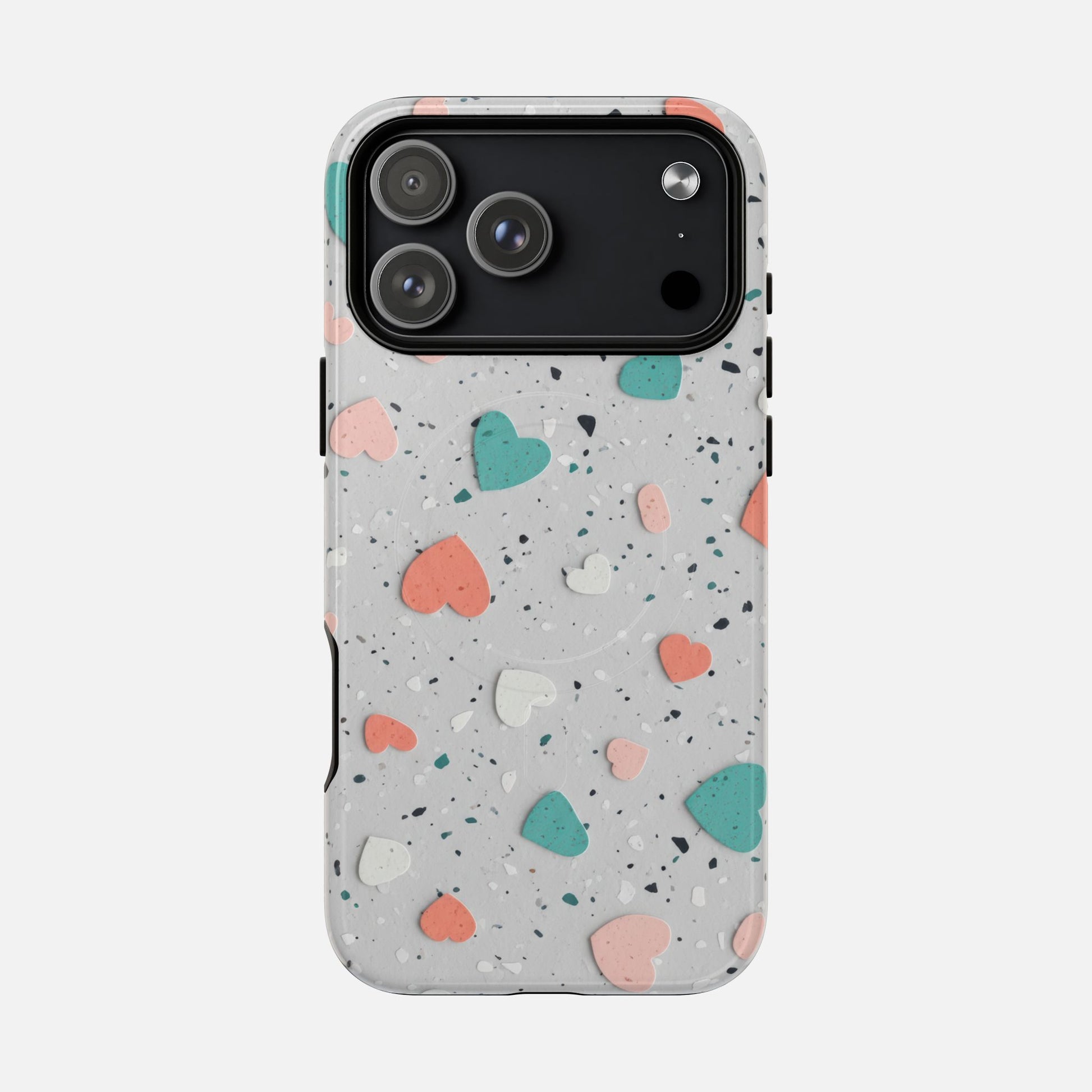 Heart Confetti Tough Magnetic Phone Case — Colorful Terrazzo Love Design iPhone 17 Pro Max Glossy Phone Case