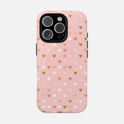 Pink Heart Pattern Tough Magnetic Phone Case iPhone 16 Pro Glossy Phone Case