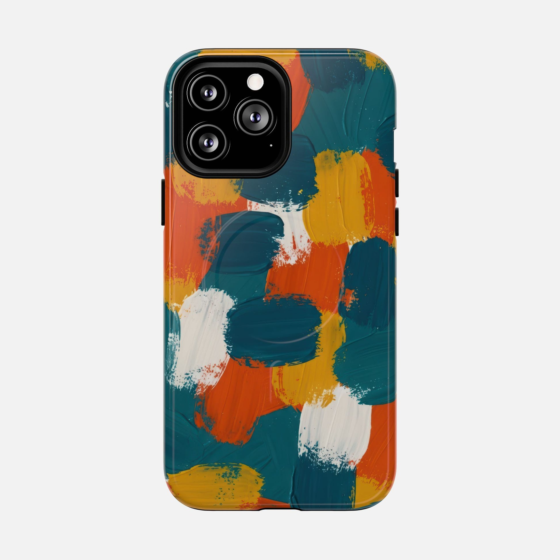 Abstract Brushstroke Tough Magnetic Phone Case — Colorful Teal, Orange & Mustard Protection iPhone 13 Pro Max Glossy Phone Case
