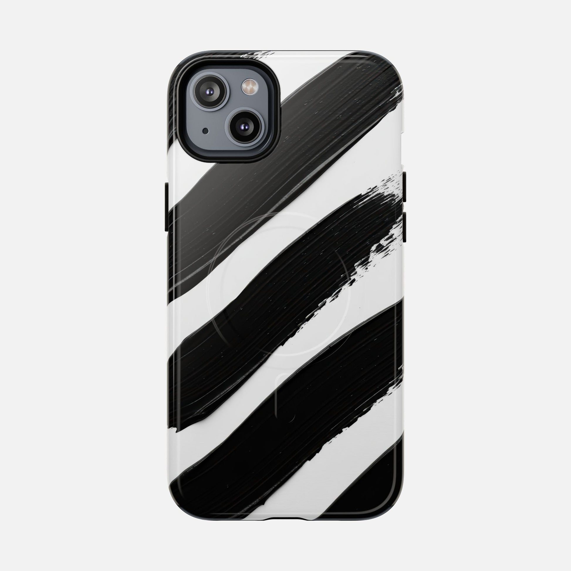 Abstract Black Brushstroke Magnetic Phone Case iPhone 14 Plus Glossy Phone Case