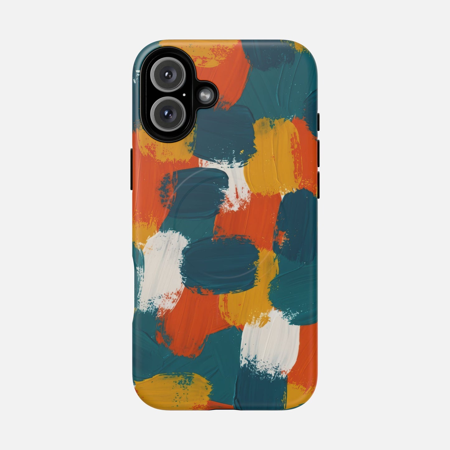 Abstract Brushstroke Colorful Teal, Orange & Mustard iPhone Case — Tough Magnetic | MagSafe Compatible