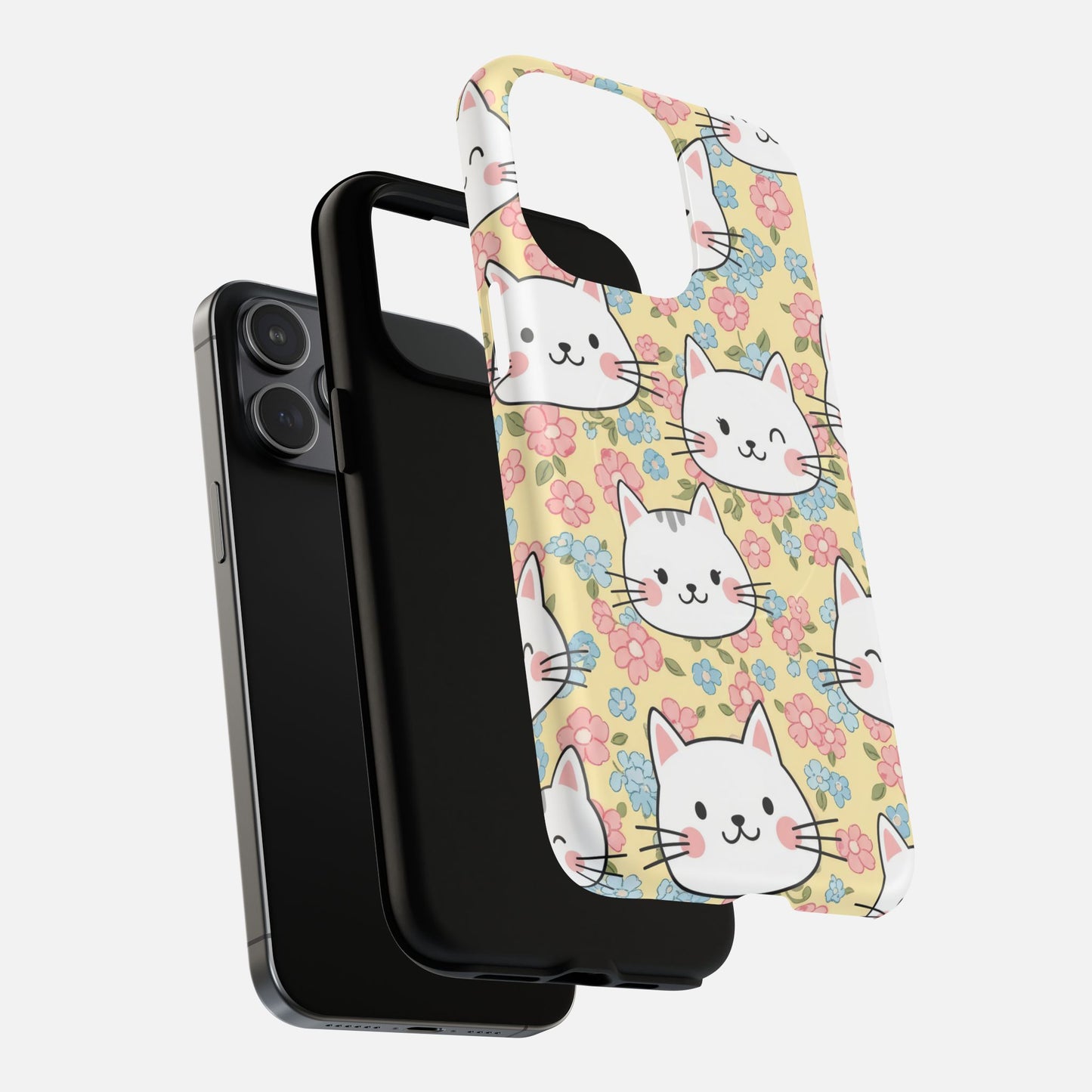 Cute Floral Cat iPhone Case — Tough Magnetic | MagSafe Compatible