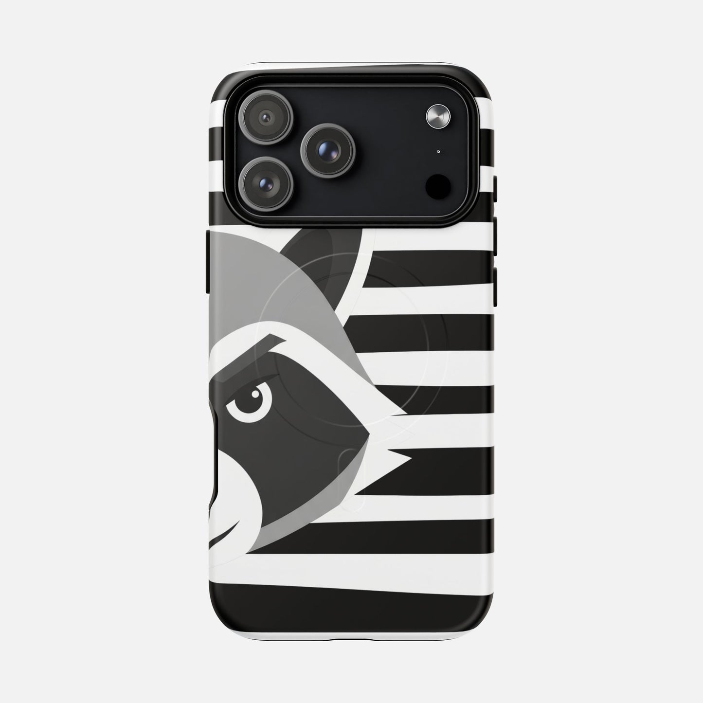 Raccoon Stripe Black & White Animal Design iPhone Case — Tough Magnetic | MagSafe Compatible