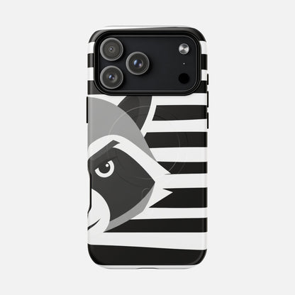 Raccoon Stripe Black & White Animal Design iPhone Case — Tough Magnetic | MagSafe Compatible