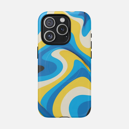 Blue & Yellow Abstract Swirl iPhone Case — Tough Magnetic | MagSafe Compatible