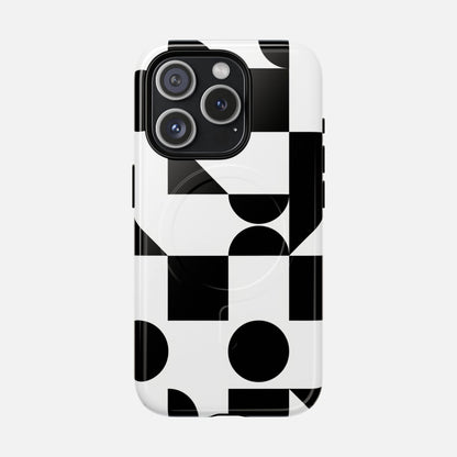 Geometric Black & White iPhone Case — Tough Magnetic | MagSafe Compatible