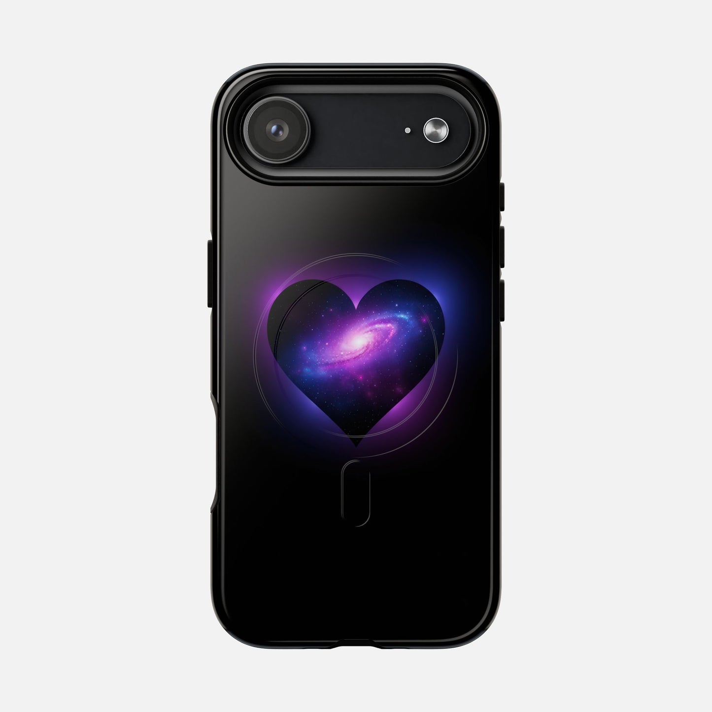 Galaxy Heart Tough Magnetic Phone Case — Magnetic Protective iPhone Cover with Purple Nebula Design iPhone 17 Air Glossy Phone Case