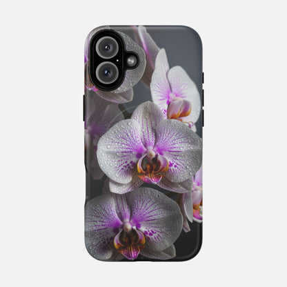 Orchid Bloom Tough Magnetic Phone Case — Waterdrop Floral Protection iPhone 16 Plus Matte Phone Case