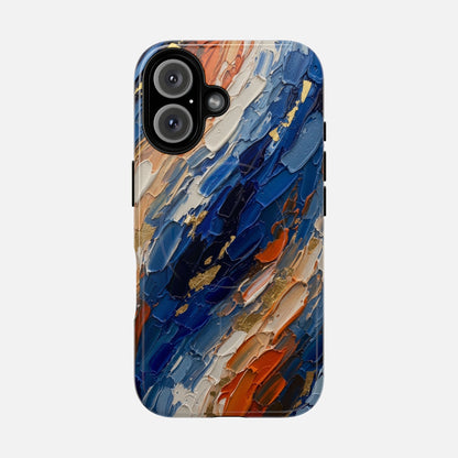 Magnetic Phone Case — Abstract Blue & Orange Paint Texture iPhone 16 Glossy Phone Case