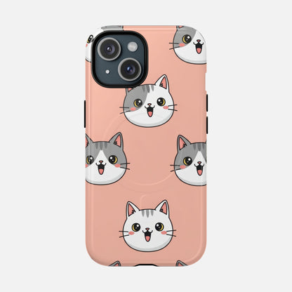 Cute Gray & White Cat iPhone Case — Tough Magnetic | MagSafe Compatible