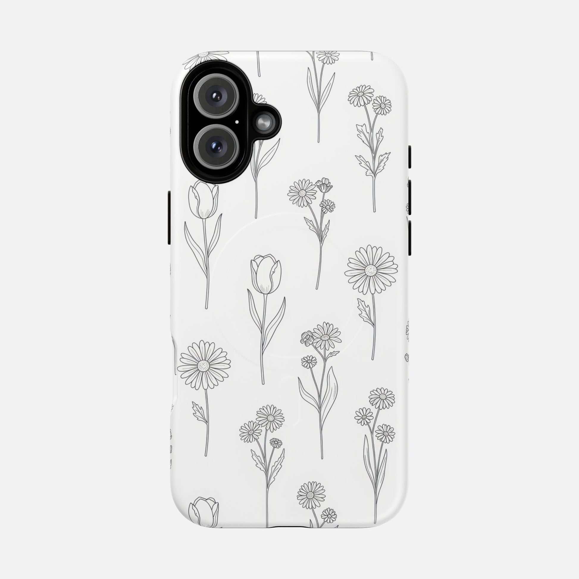 Floral Sketch Tough Magnetic Phone Case — Minimal Black Line Flower Design iPhone 16 Plus Matte Phone Case