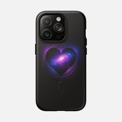 Galaxy Heart Tough Magnetic Phone Case — Magnetic Protective iPhone Cover with Purple Nebula Design iPhone 14 Pro Matte Phone Case