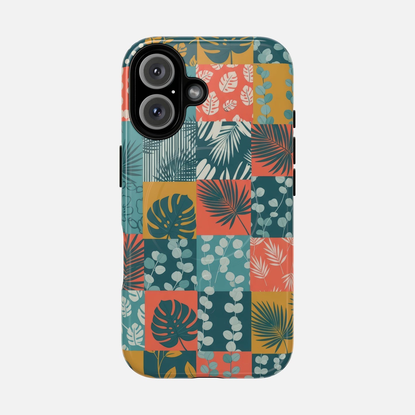 Tropical Patchwork Tough Magnetic Phone Case iPhone 16 Glossy Phone Case