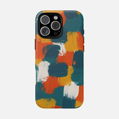 Abstract Brushstroke Colorful Teal, Orange & Mustard iPhone Case — Tough Magnetic | MagSafe Compatible