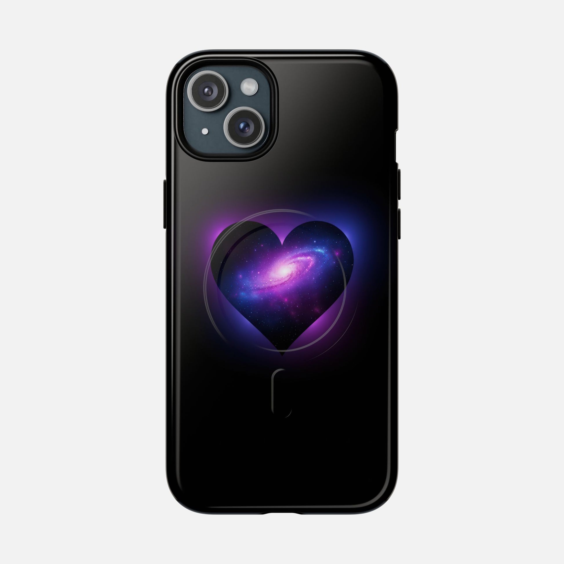 Galaxy Heart Tough Magnetic Phone Case — Magnetic Protective iPhone Cover with Purple Nebula Design iPhone 15 Plus Glossy Phone Case
