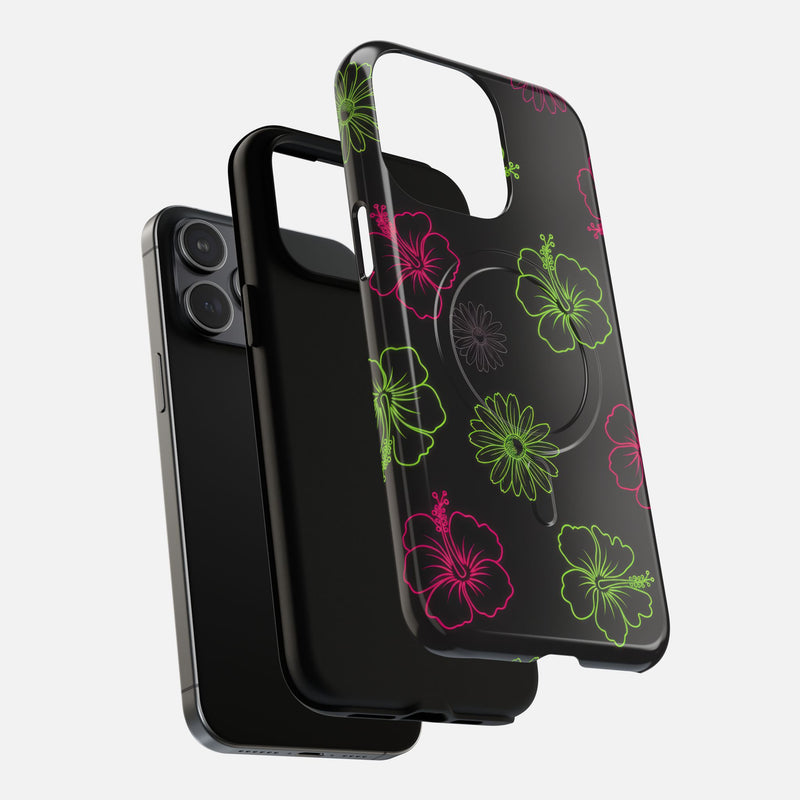Neon Hibiscus & Tropical Floral iPhone Case — Tough Magnetic | MagSafe Compatible