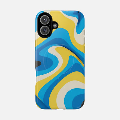 Blue & Yellow Abstract Swirl iPhone Case — Tough Magnetic | MagSafe Compatible