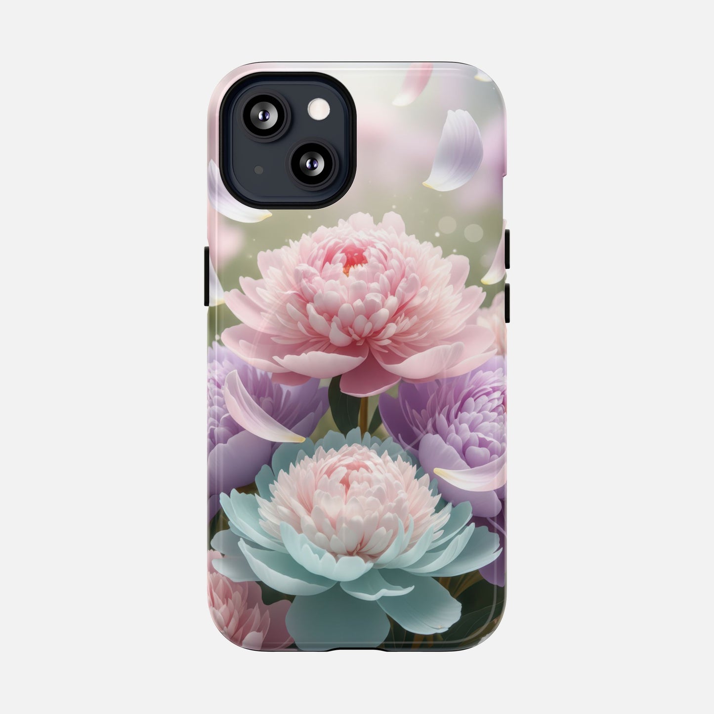 Floral Peony Tough Magnetic Phone Case — Pastel Peony Garden Protective Cover iPhone 13 Glossy Phone Case