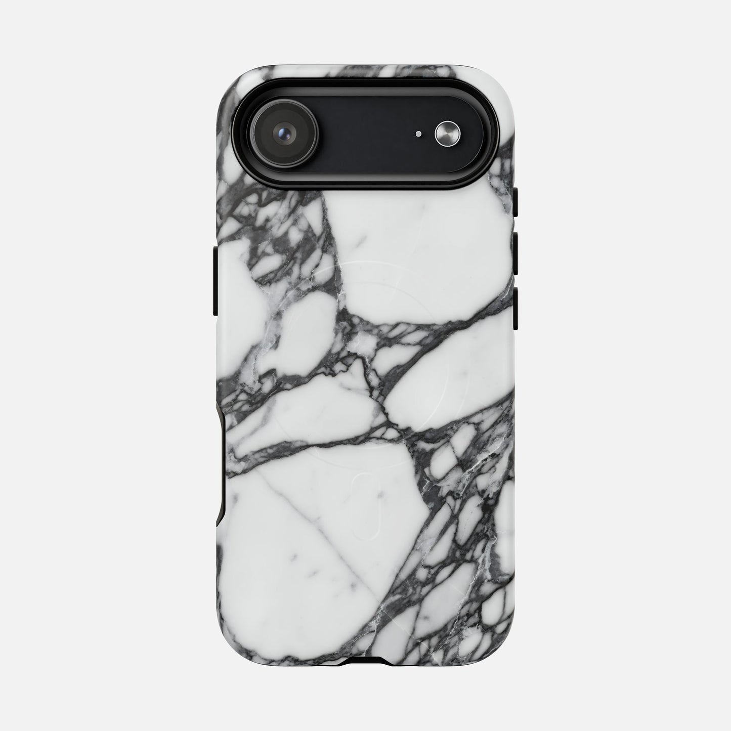White marble phone case with black vein pattern for smartphone protection