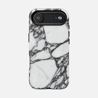 White marble phone case with black vein pattern for smartphone protection
