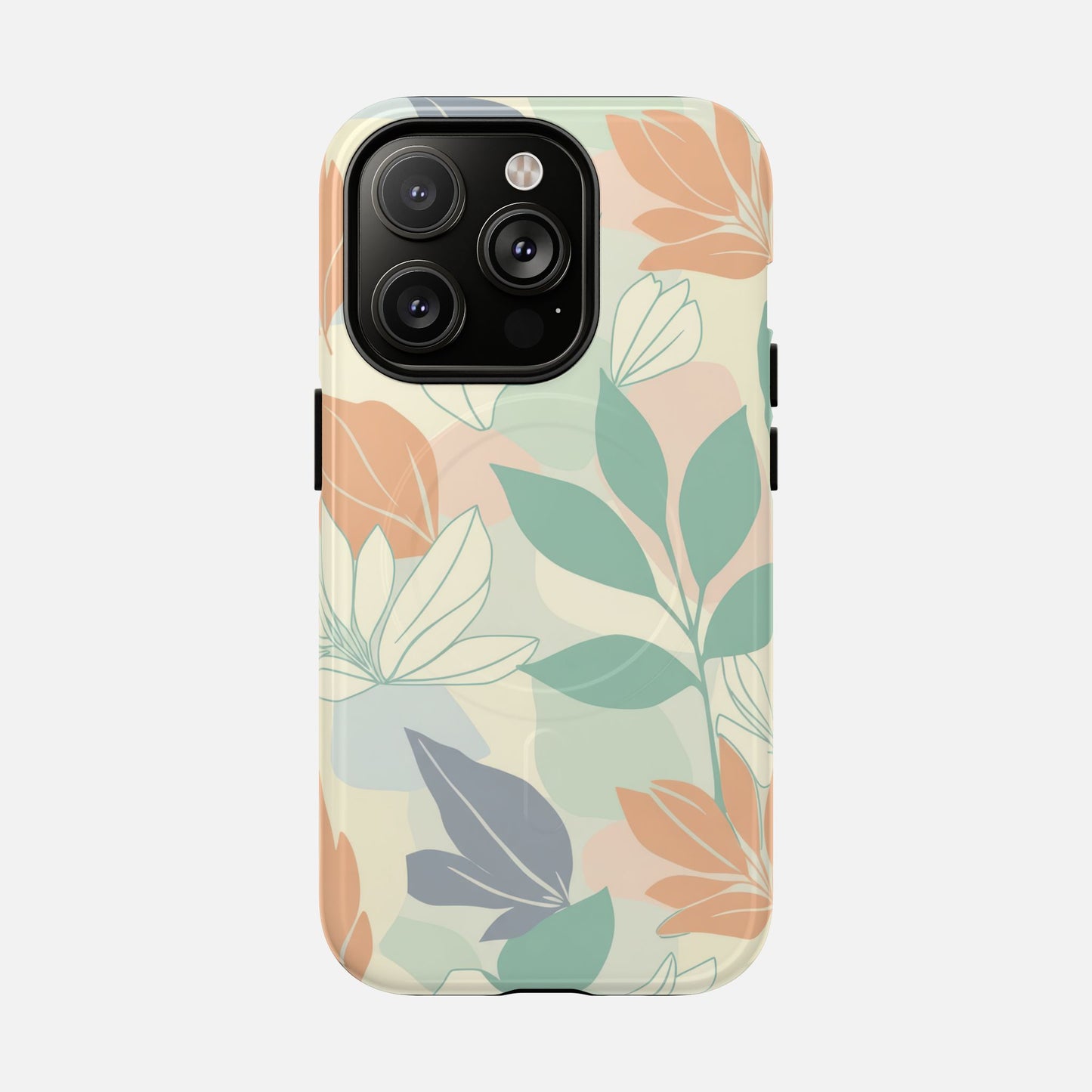 Floral Pastel Tough Magnetic Phone Case — Soft Green & Peach Botanical Design iPhone 14 Pro Glossy Phone Case