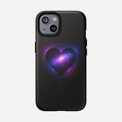Galaxy Heart Tough Magnetic Phone Case — Magnetic Protective iPhone Cover with Purple Nebula Design iPhone 14 Matte Phone Case