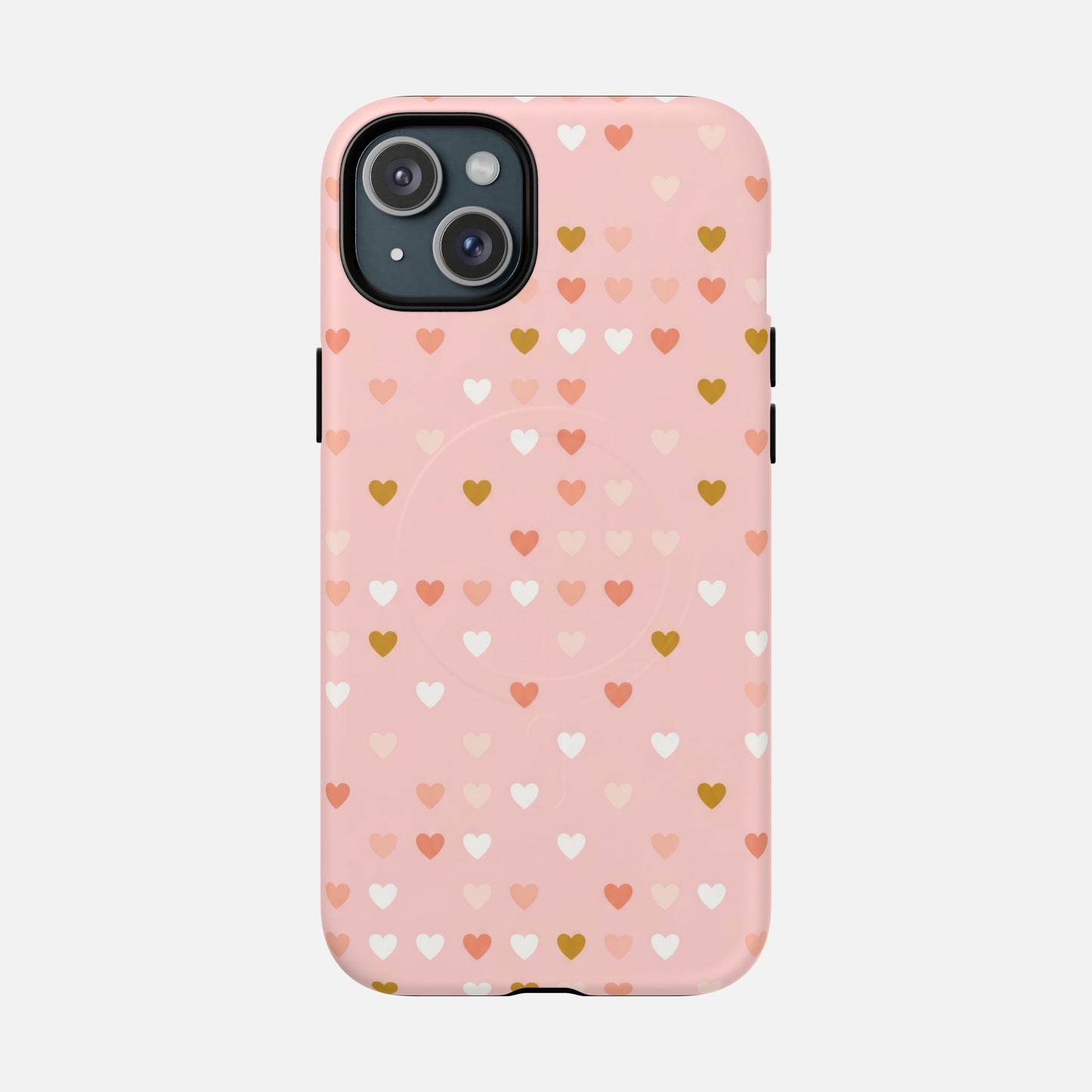 Pink Heart Pattern Tough Magnetic Phone Case iPhone 15 Plus Matte Phone Case